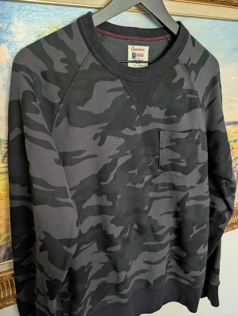Todd Snyder X Champion Black & Gray Camo Crewneck Sweatshirt